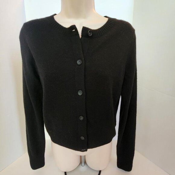 VINCE  Cashmere Crewneck Cardigan Sweater in Black, SMALL - Picture 2 of 9